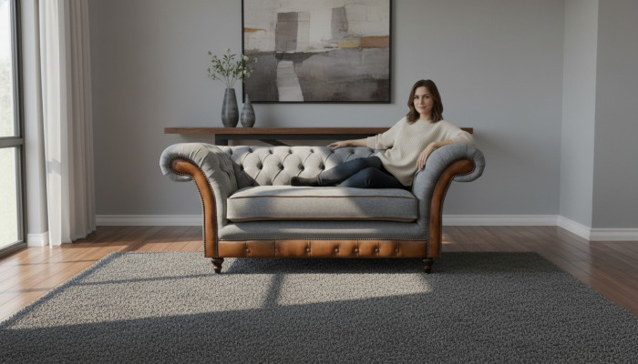 Luxuriéise Chesterfield hellgroue 2-Sëtzer Polster Designer Sëtzmiwwel