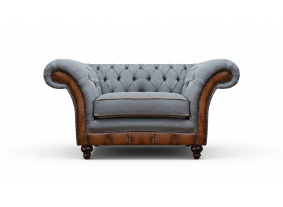 Chesterfield hellgroue Lehnsessel Designer Stoffsessel Textil Miwwelen
