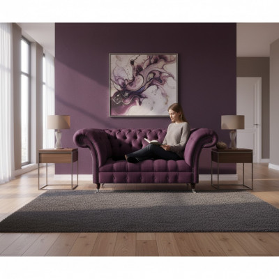 Lila Chesterfield Polstersofa Wunnzëmmer Designer Zweisëtzer Edel Couch