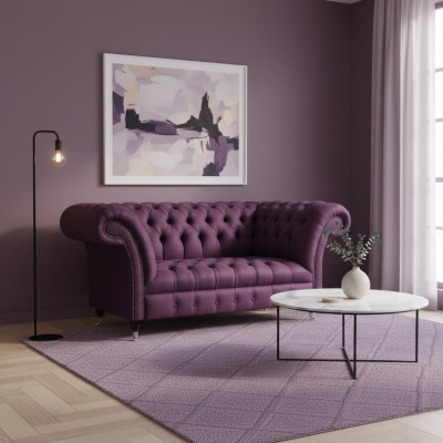 Lila Chesterfield Polstersofa Wunnzëmmer Designer Zweisëtzer Edel Couch