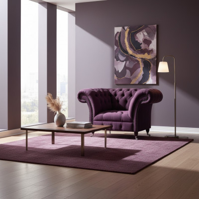 Chesterfield Lila Fotell Wunnzëmmer Eenzelstull Designer Edle Fauteuil
