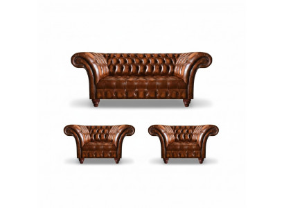 Brong Wunnzëmmer Chesterfield Garnitur 2x Liederfotel Édle Dräisëtzer