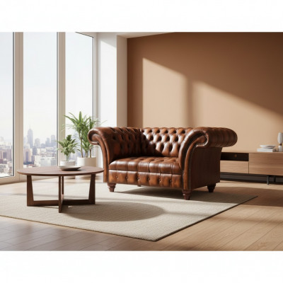 Edel Chesterfield Braun Lieder Drësëtzer Wunnzëmmer Sëtzgekëschten Nei