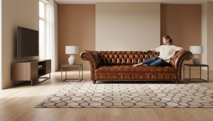 Chesterfield Liederdivan Braun Kënschtlech Lieder Couch Designer Edel Sëtzmiwwelen