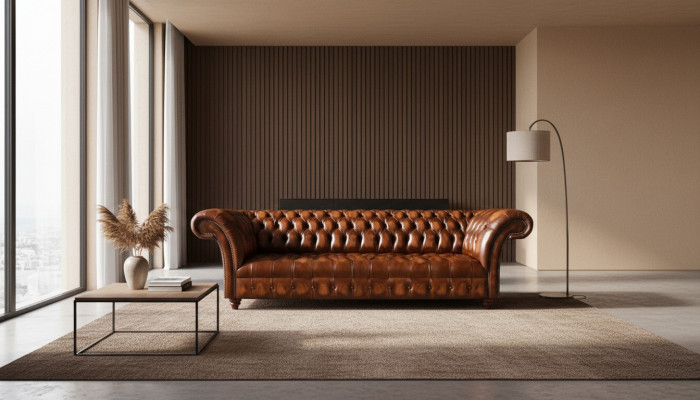 Chesterfield Liederdivan Braun Kënschtlech Lieder Couch Designer Edel Sëtzmiwwelen