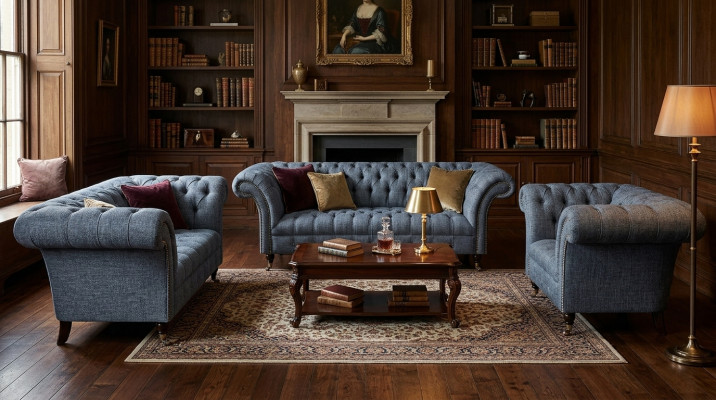 Wunnzëmmer Chesterfield Set Designer Gro Sofagarnitur Fotell 3-Sëtzer
