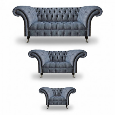 Wunnzëmmer Chesterfield Set Designer Gro Sofagarnitur Fotell 3-Sëtzer