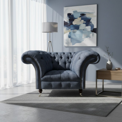 Modernen Chesterfield Einsëtzer Grauen Wunnzëmmer Textilfauteuil 1-Sëtz.