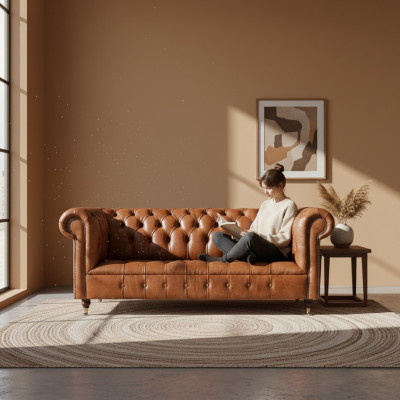 Chesterfield Lieder Sëtzmiwwelen Brongen Drësëtzer Wunnzëmmer Edel Sofae