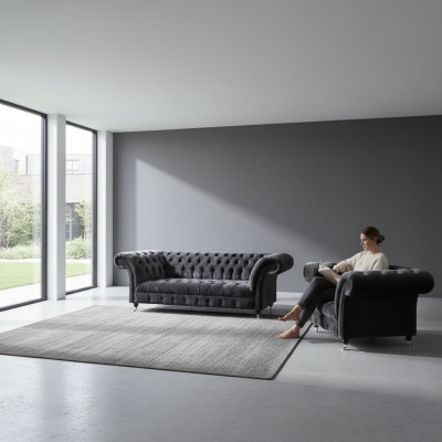 Chesterfield Polstermébel Wunnzëmmer Textil Drësëtzer Edle Fauteuil 2-Stéck