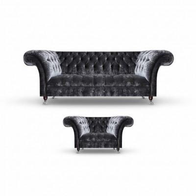 Chesterfield Polstermébel Wunnzëmmer Textil Drësëtzer Edle Fauteuil 2-Stéck