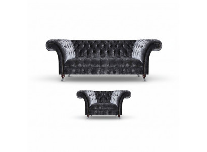 Chesterfield Polstermébel Wunnzëmmer Textil Drësëtzer Edle Fauteuil 2-Stéck