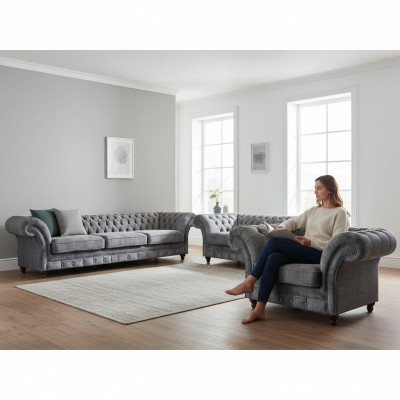 Chesterfield Gro Textilgarnitur Wunnzëmmer Canapéë Designer Canapéen