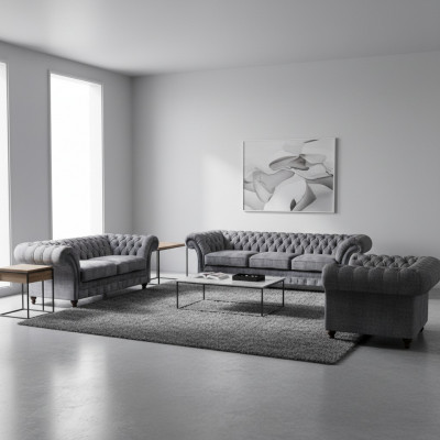 Chesterfield Gro Textilgarnitur Wunnzëmmer Canapéë Designer Canapéen
