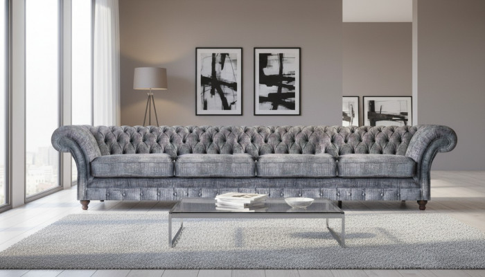 Elegante Chesterfield Sofa Wunnzëmmer Véiersëtz Designer 4-Sëtz Neien