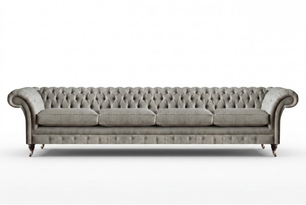 Hellgréng Chesterfield Polstersofa Designer 4-Sëtzer Textil Sitzmëttel
