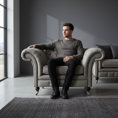 Moderne Chesterfield Einsëtzer Wunnzëmmer Designer Sesselen Textil Miwwelen