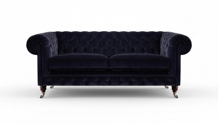 Däischterbloen Chesterfield Zweisetzer Wunnzëmmer Edelt Stoffsofa Canapé
