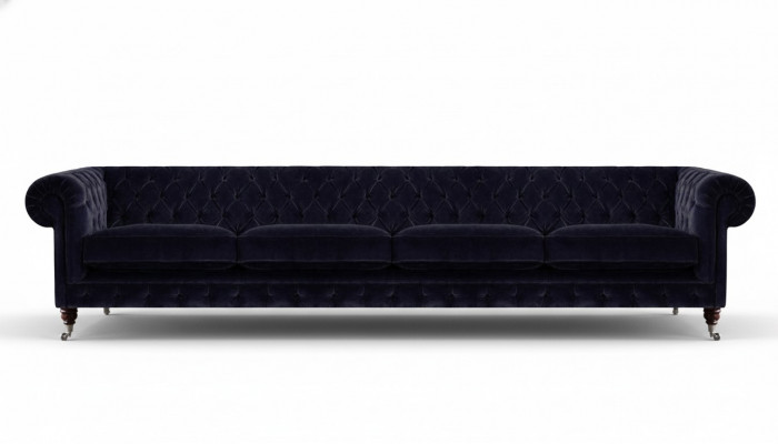 Chesterfield Donkelblo Couch mat véier Sëtzplaze fir d'Wunnzëmmer Polstersëtzmiwwelen