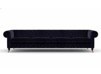 Chesterfield Donkelblo Couch mat véier Sëtzplaze fir d'Wunnzëmmer Polstersëtzmiwwelen