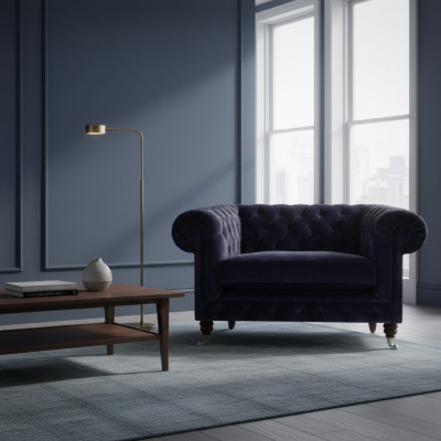 Däischterbloen Chesterfield Fauteuil Wunnzëmmer Designer Eensëtzer Sëtzmiwwel
