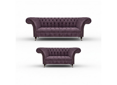 Komplett Chesterfield Lila Sëtzgarnitur 2x Sofas Drësëtzeger 2-Sëtzeger