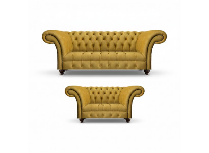 Designer Wunnzëmmer Modern Giel Sofagarnitur Set 2x Sofae Chesterfield