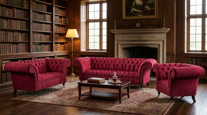 Wunnzëmmer Rosa Chesterfield Polster Sëtzgruppe Luxus 3-Stéck Set