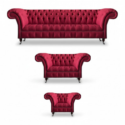 Wunnzëmmer Rosa Chesterfield Polster Sëtzgruppe Luxus 3-Stéck Set