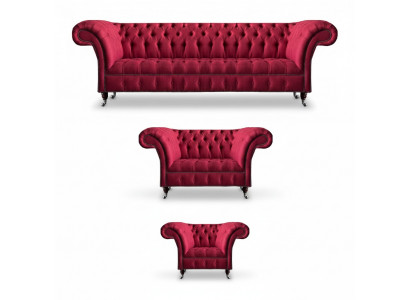 Wunnzëmmer Rosa Chesterfield Polster Sëtzgruppe Luxus 3-Stéck Set