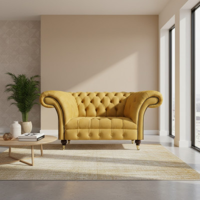 Chesterfield Designer Zwësëtzer Canapé Couch Wunnzëmmer Luxus Giel Polstersofa