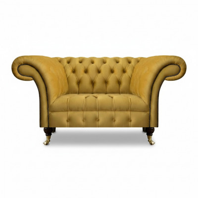 Chesterfield Designer Zwësëtzer Canapé Couch Wunnzëmmer Luxus Giel Polstersofa