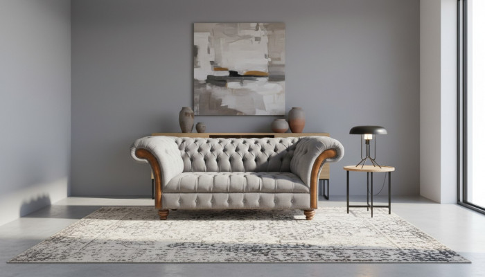 Luxus Modern Dräisëtzer Sofa Canapé Wunnzëmmer Chesterfield Textil Miwwelen
