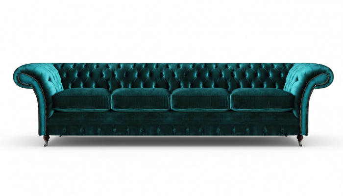 Elegant Chesterfield Gréng Polstersofa Modern Véier-Sëtzer Textilsofa