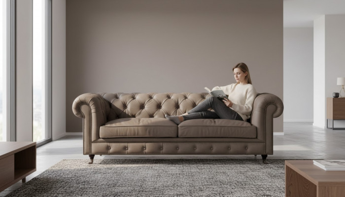 Polstermöbel Chesterfield Zwee-Sëtzer Sofa Couch Textil Gro Wunnzëmmer