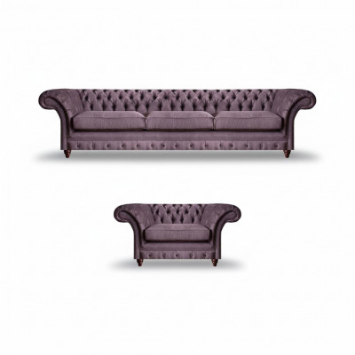 Lila Chesterfield Polstergarnitur Stilvollen Dräisëtzer Textil Fotel.