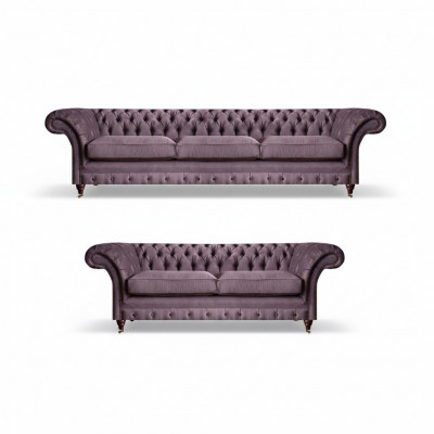 Modern Chesterfield Polsterset Edler Drësëtzer Textil 2-Sëtzer 2tlg