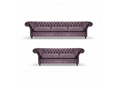Modern Chesterfield Polsterset Edler Drësëtzer Textil 2-Sëtzer 2tlg