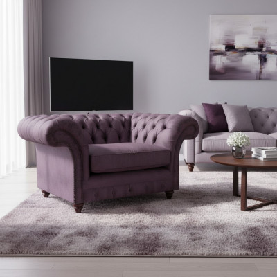 Chesterfield Lila Fauteuil Wunnzëmmer Textil Einsitzer Édlen 1-Sëtzer