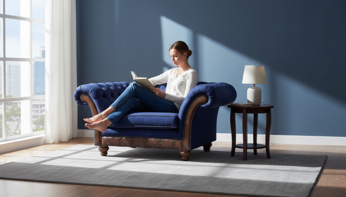 Luxe Chesterfield bloe Sëtz Polstermöbel Designer Fauteuil.