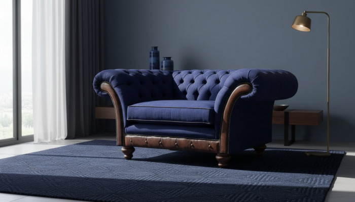 Luxe Chesterfield bloe Sëtz Polstermöbel Designer Fauteuil.