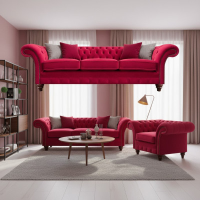 Chesterfield Rout Couch Garnitur Edel Textilfauteuil Polstersofa Dräisëtzer