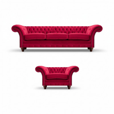 Chesterfield Rout Couch Garnitur Edel Textilfauteuil Polstersofa Dräisëtzer