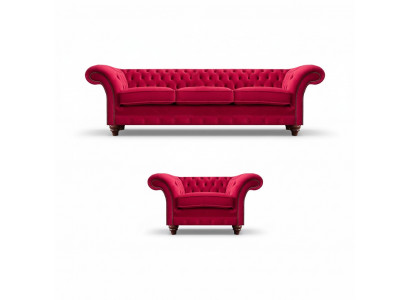 Chesterfield Rout Couch Garnitur Edel Textilfauteuil Polstersofa Dräisëtzer
