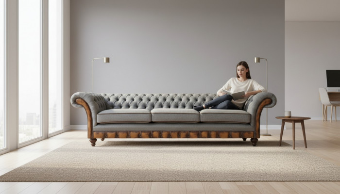 Hellgréng Wunnzëmmer Modern Canapé Exklusiv Dräisiichter Designer Miwwelen