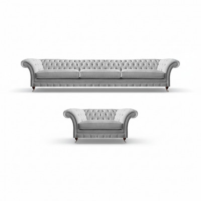 Wäissen Chesterfield Dräisëtzer Luxuriéise Wunnzëmmer Polstersëtz 2 Deeler