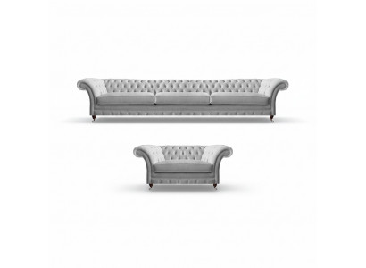 Wäissen Chesterfield Dräisëtzer Luxuriéise Wunnzëmmer Polstersëtz 2 Deeler