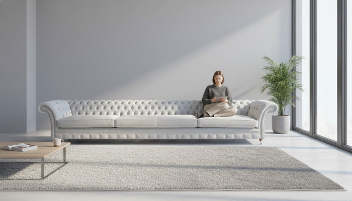 Wäisse Chesterfield Polster Véiersëtzer Designer Textilsofa Édl Möbel