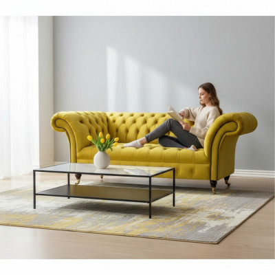 Modern Chesterfield Sitzmiwwel Giel Zweisëtzer Designer Stoffkanapé.