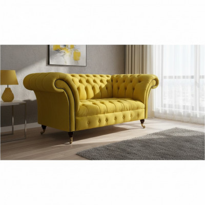 Modern Chesterfield Sitzmiwwel Giel Zweisëtzer Designer Stoffkanapé.